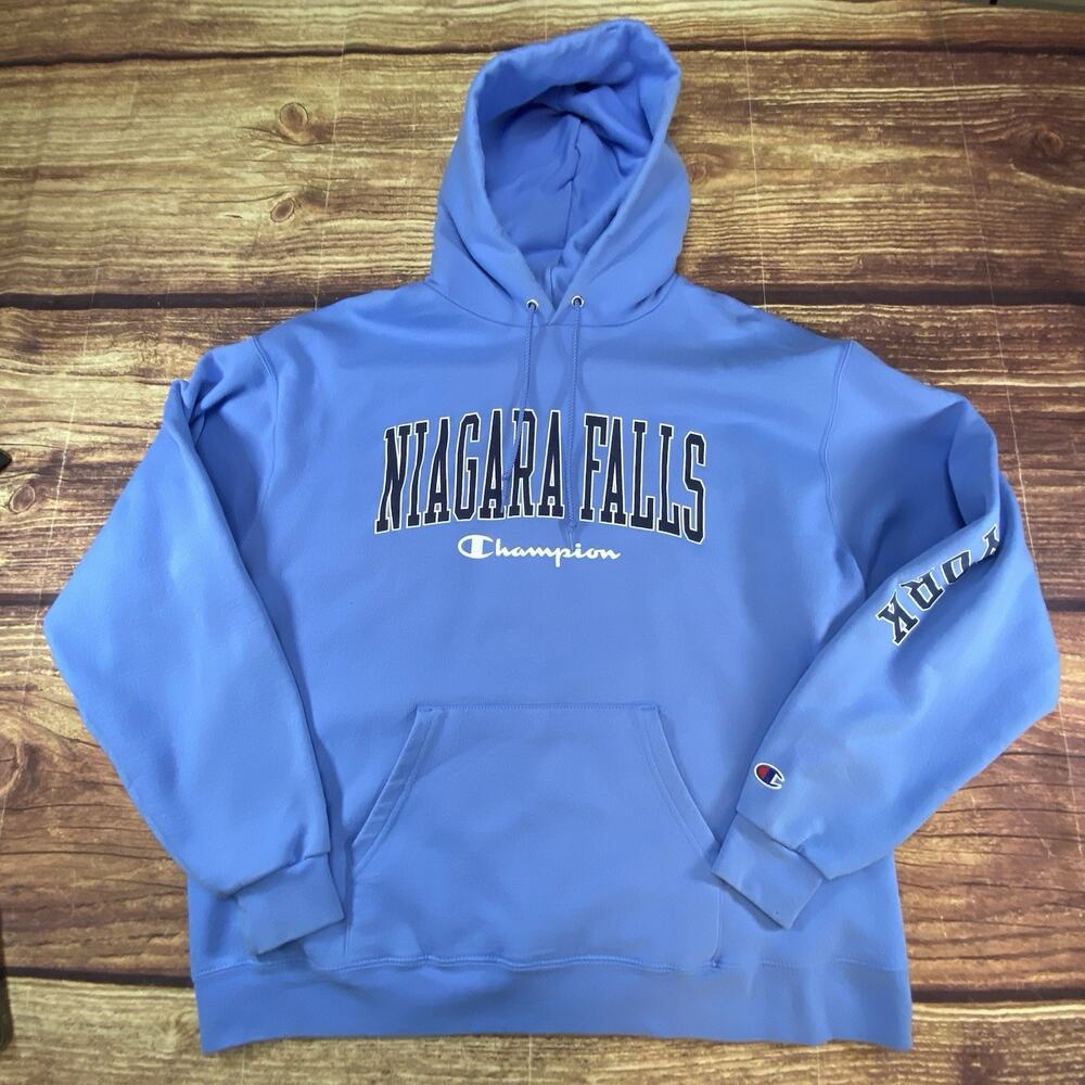 Champion Light Blue New York Niagara Falls Pullover Hoodie XL Athleticwear